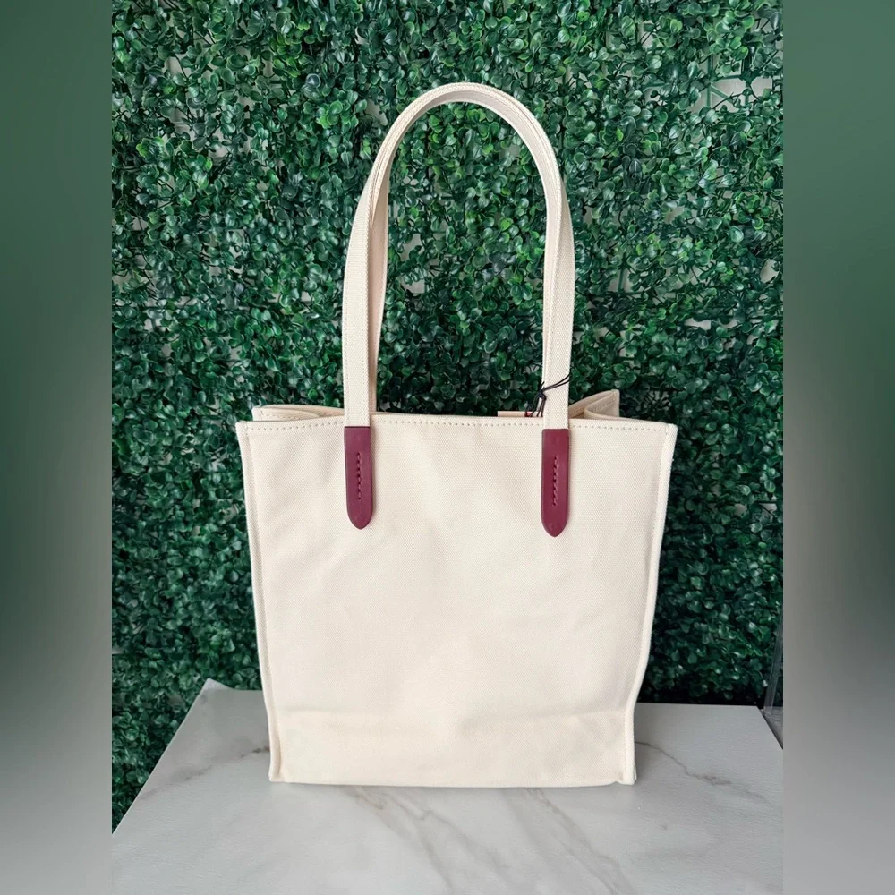 Coach Coffee Shop Canvas Tote in Cream and Burgundy